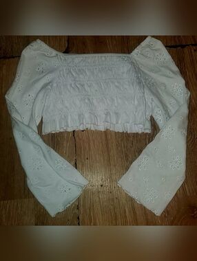 Womens Wonder Nation White  Eyelet & Ruched Off-Shoulder Crop Top